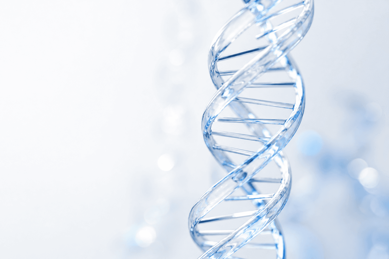 Translucent DNA double helix representing oncology clinical research